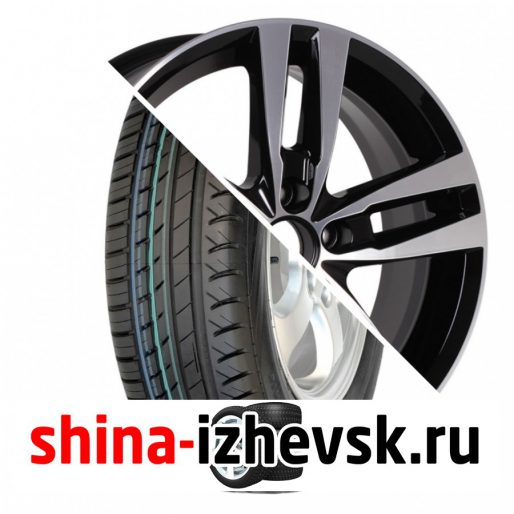 Колесо в сборе Viatti Strada (V-130) 205/55 R16 V 91 + КиК Rassvet 6.5xR16 5×114.3 ET50 DIA66.1 Черный глянцевый с полированными элементами лицевой поверхности в Ижевске